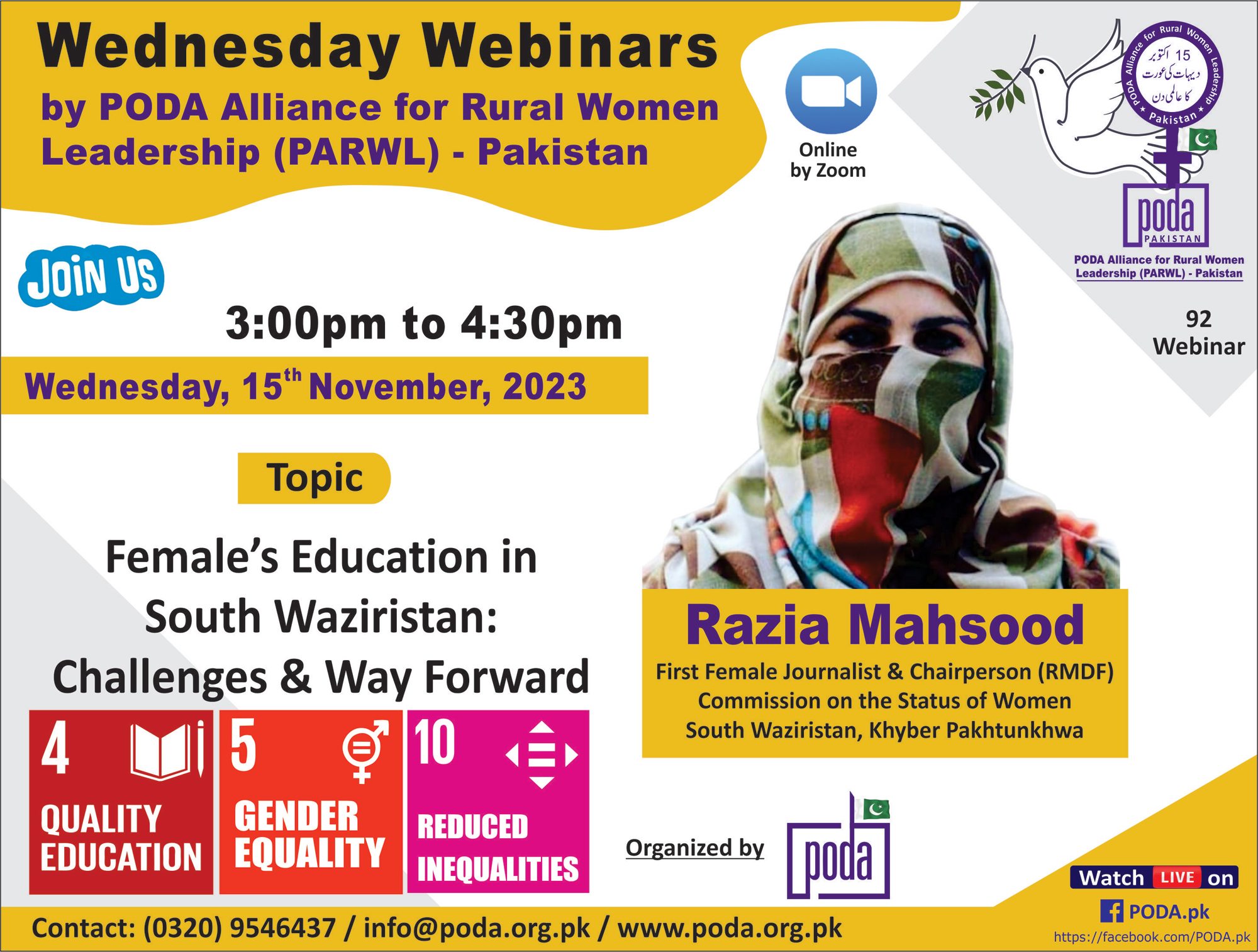 Wednesday, 15th November, 2023 Webinar By PARWL-Pakistan – PODA